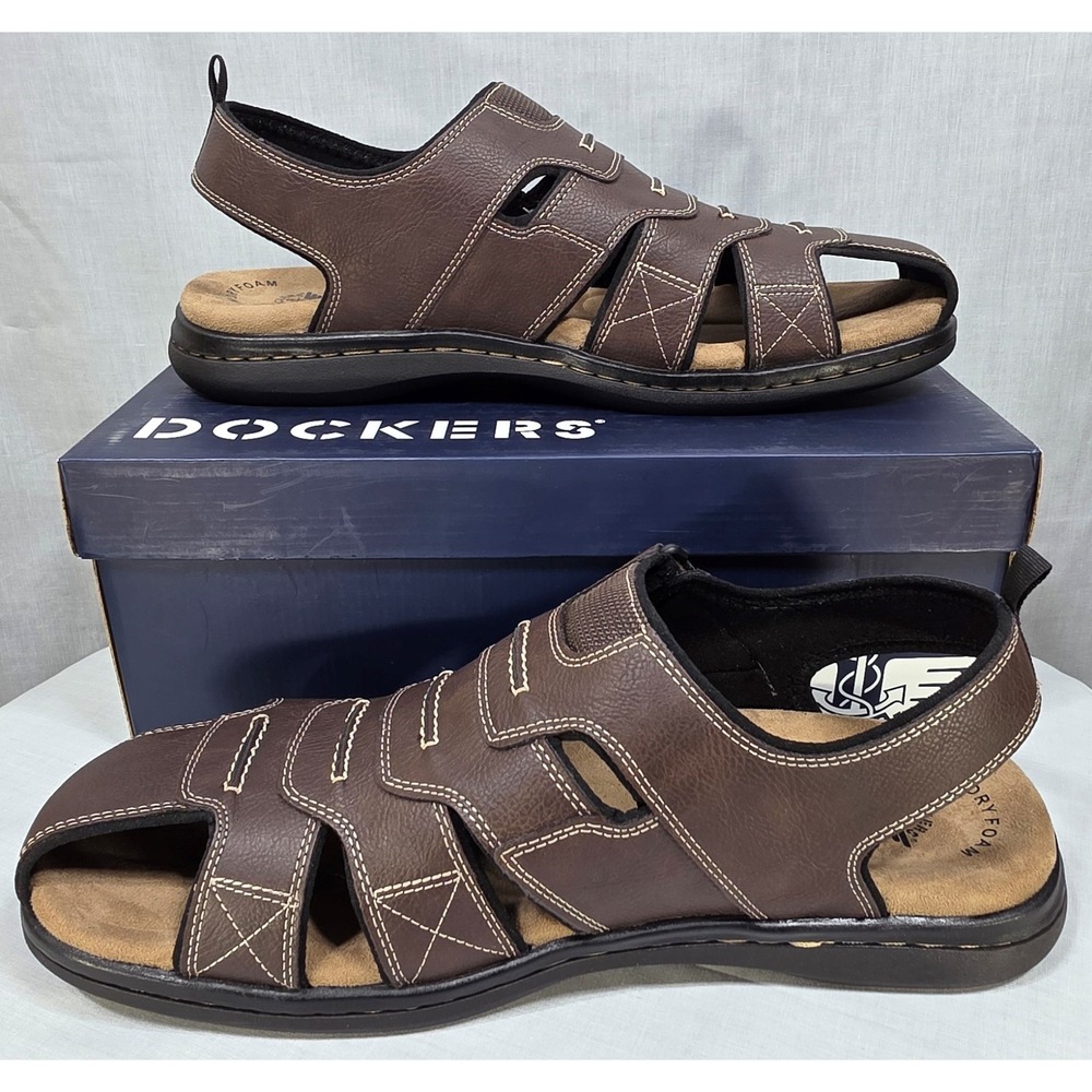 Dockers Shorewood Mens Fisherman Sandals Brown Memory Foam Comfort Shoes - Picture 3 of 11